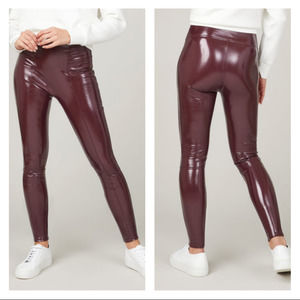 SPANX Faux Patent Leather Leggings in Ruby size Medium NWOT